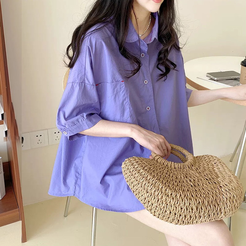 Korean style doll collar A-line shirt short sleeve commuting tops