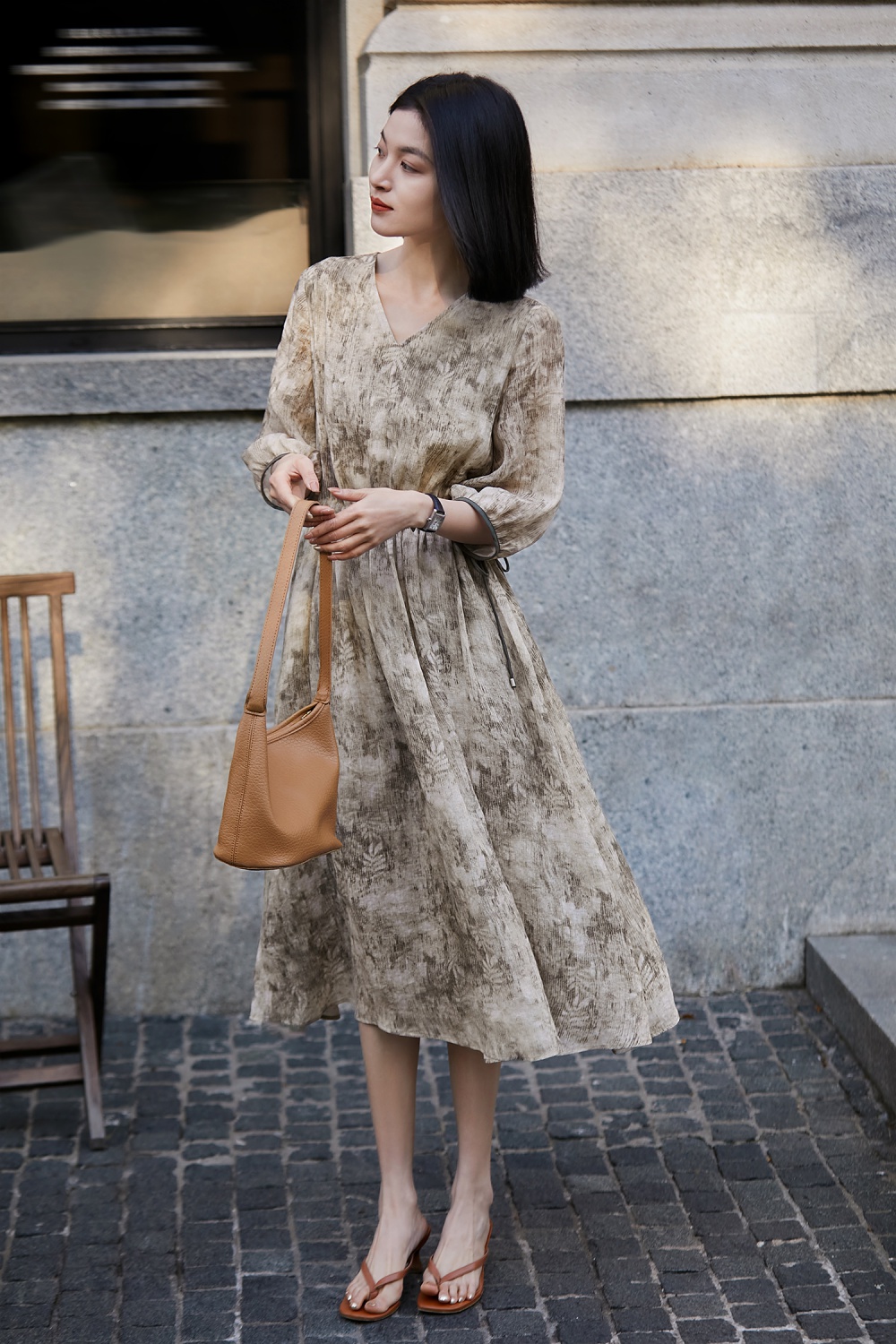 Bud sleeve commuting cool printing natural dress