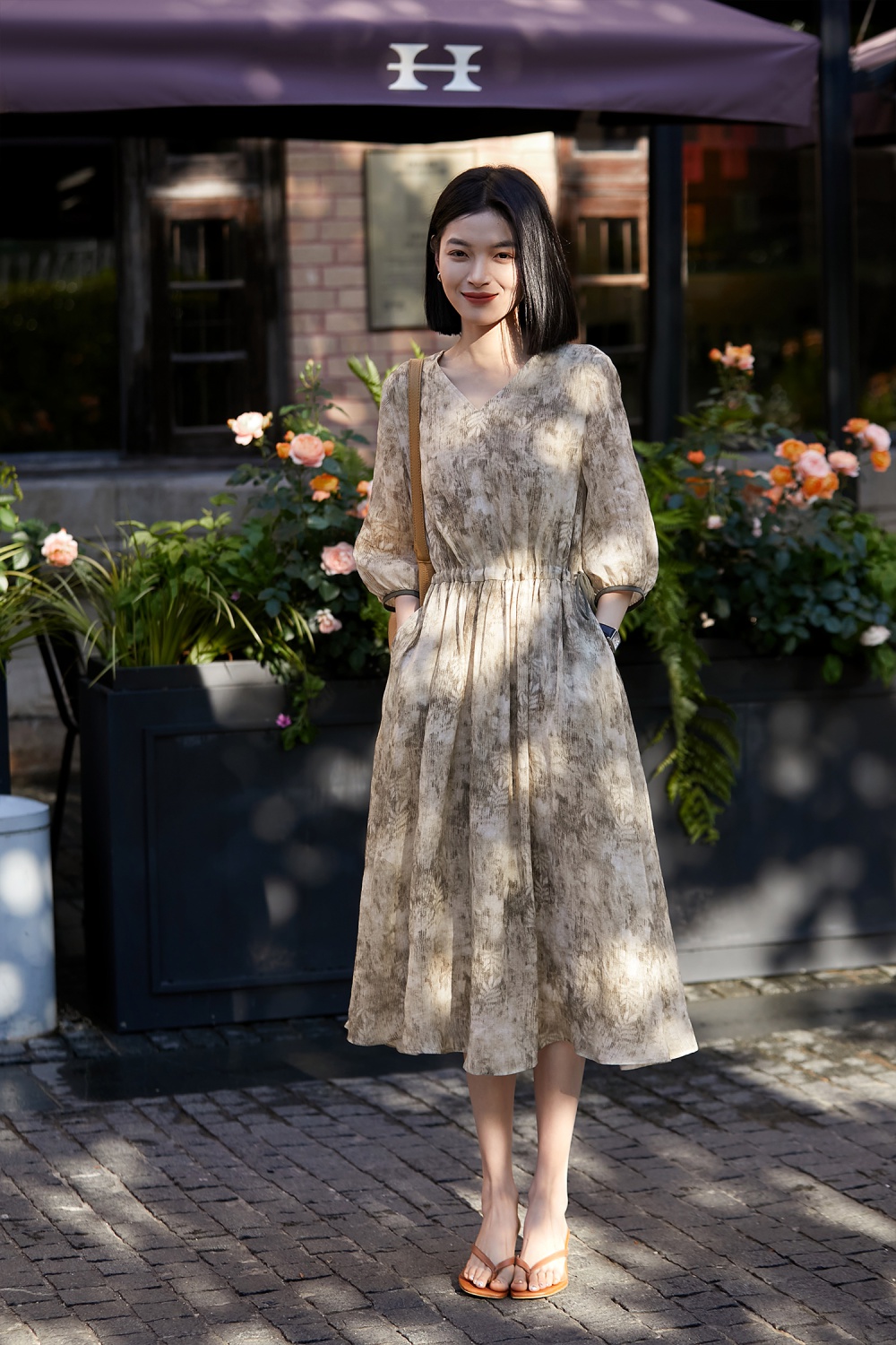 Bud sleeve commuting cool printing natural dress