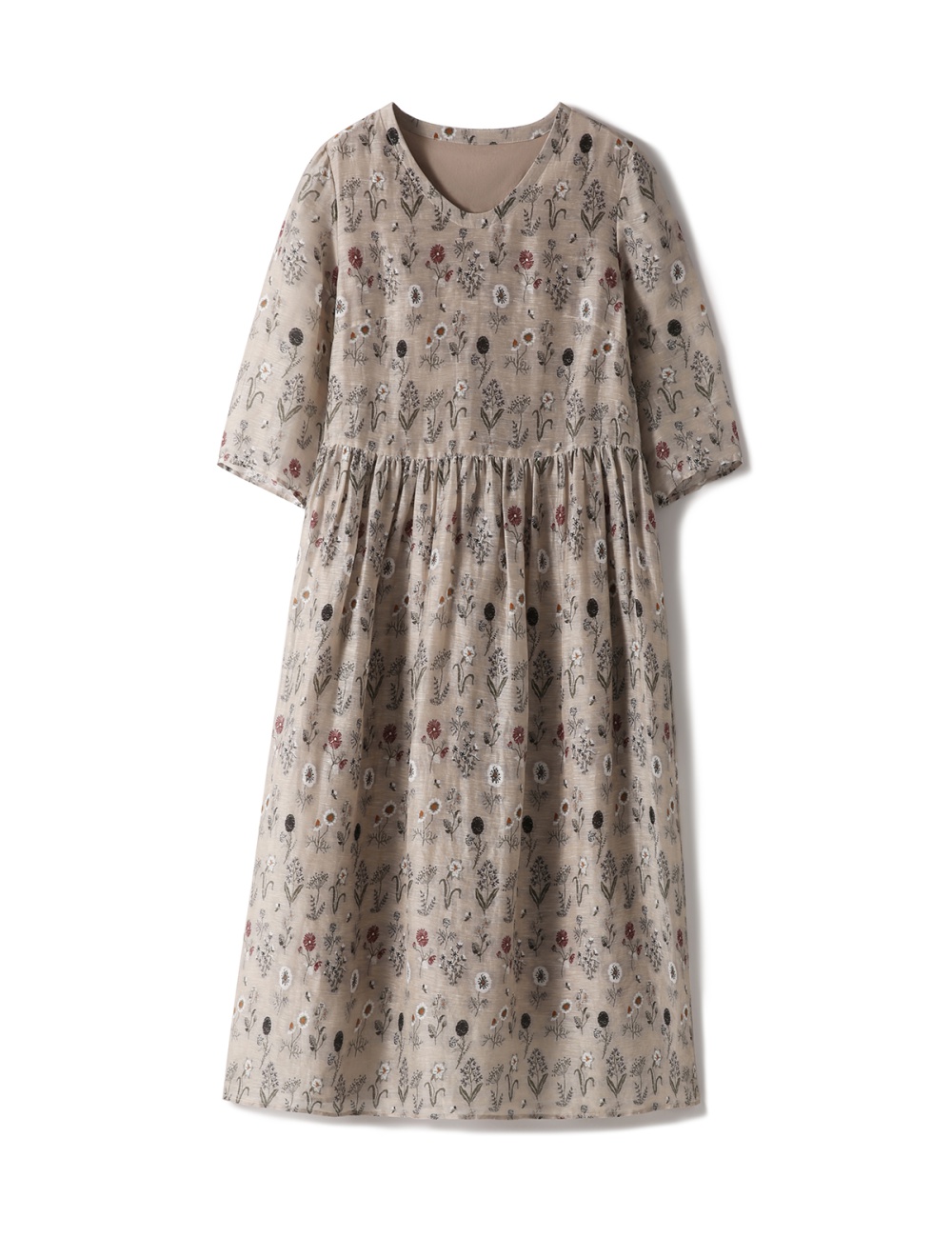 Floral digital flax silk printing loose dress