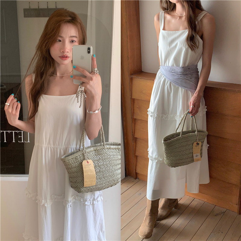 Refreshing sling wood ear long sweet pure loose dress