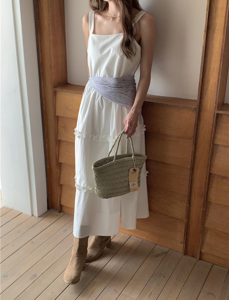 Refreshing sling wood ear long sweet pure loose dress