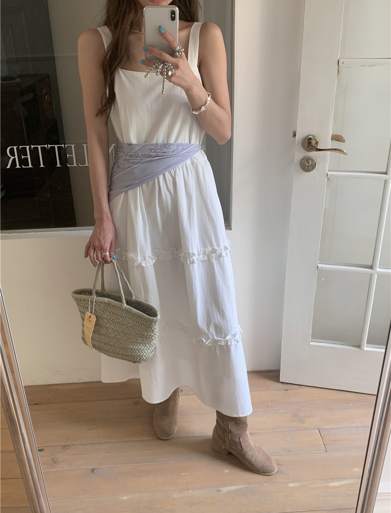 Refreshing sling wood ear long sweet pure loose dress