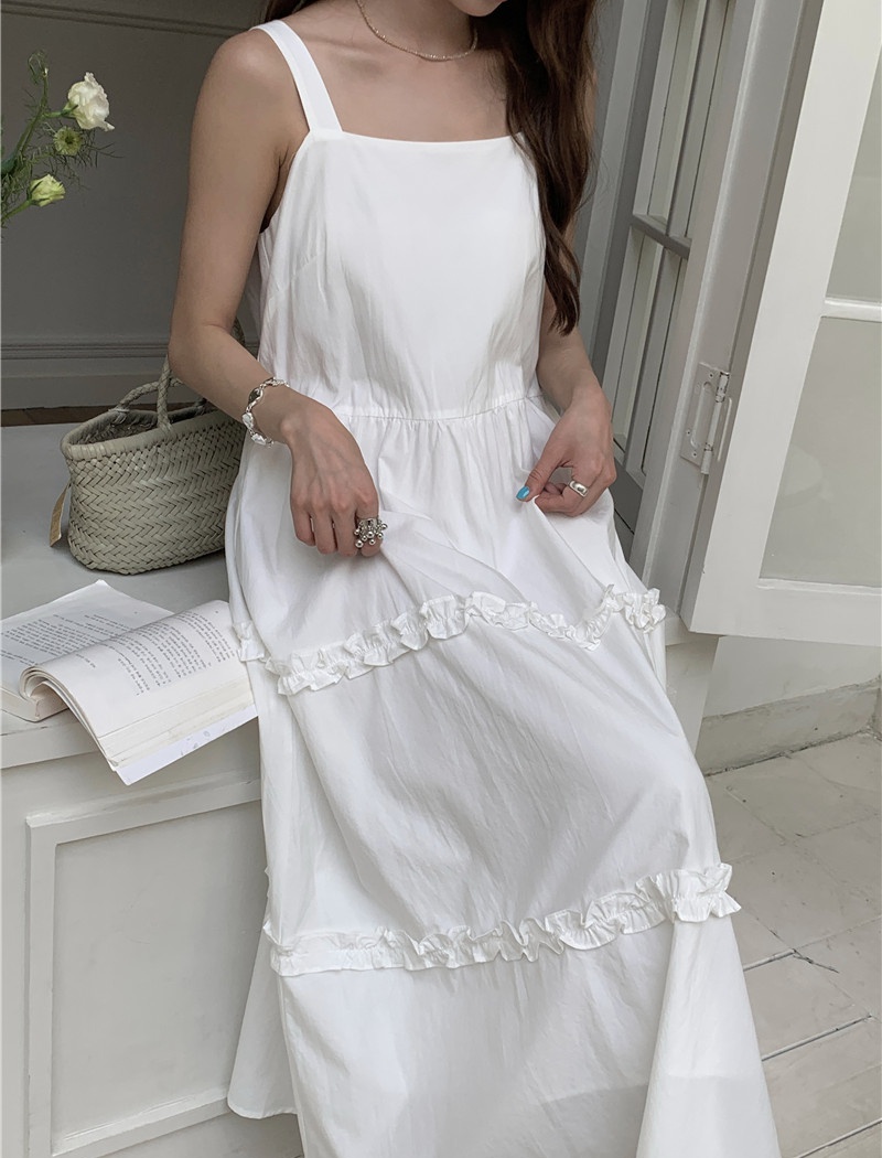 Refreshing sling wood ear long sweet pure loose dress