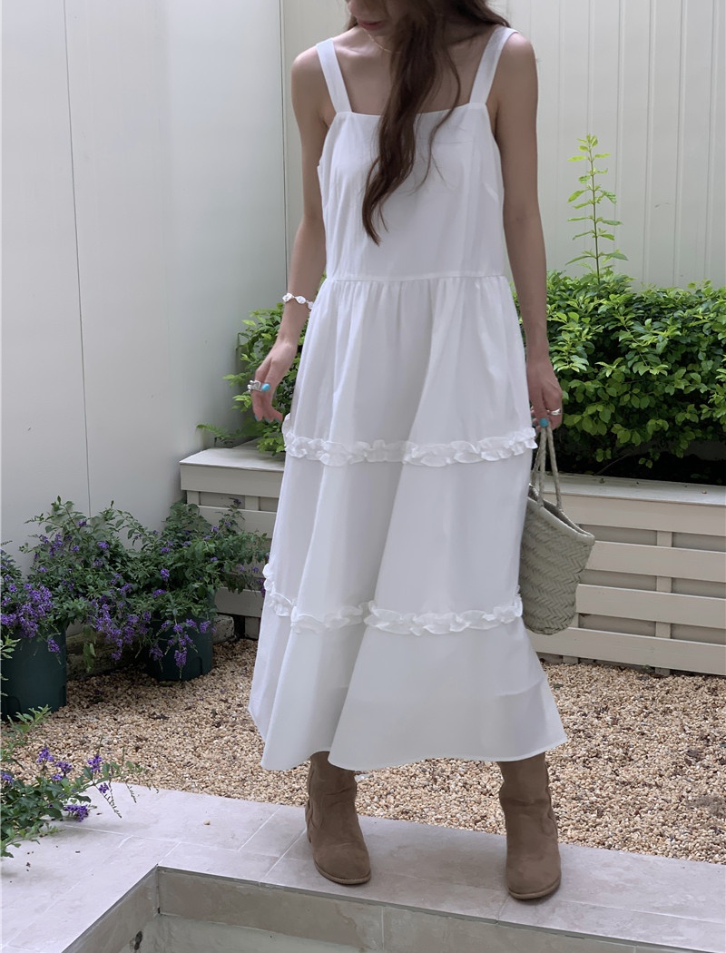 Refreshing sling wood ear long sweet pure loose dress