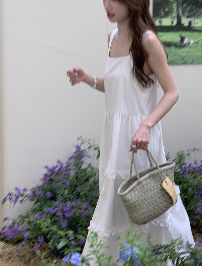 Refreshing sling wood ear long sweet pure loose dress