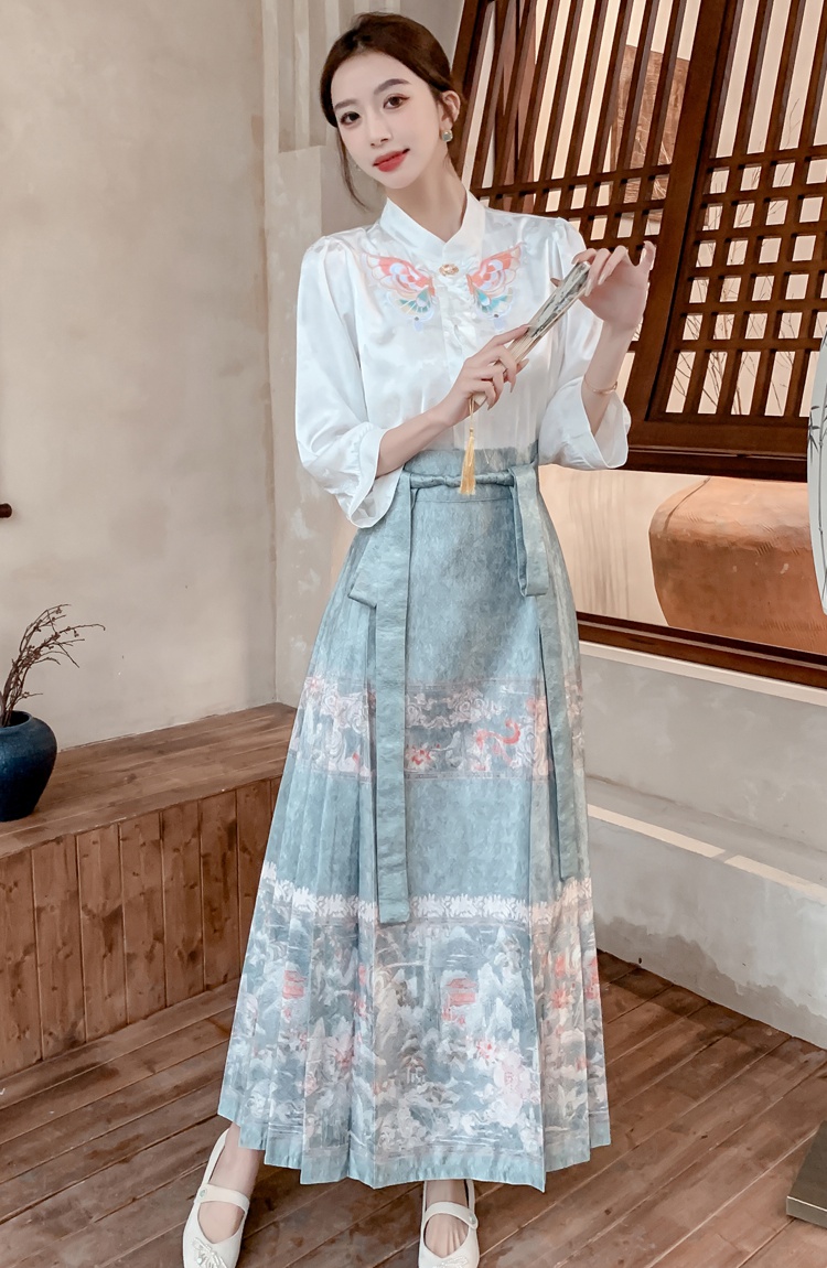 Chinese style horse-face skirt embroidery shirt a set