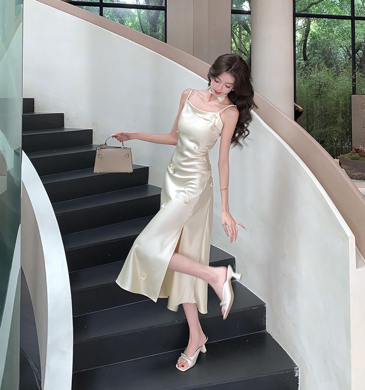 Sling France style long dress slim formal dress for women