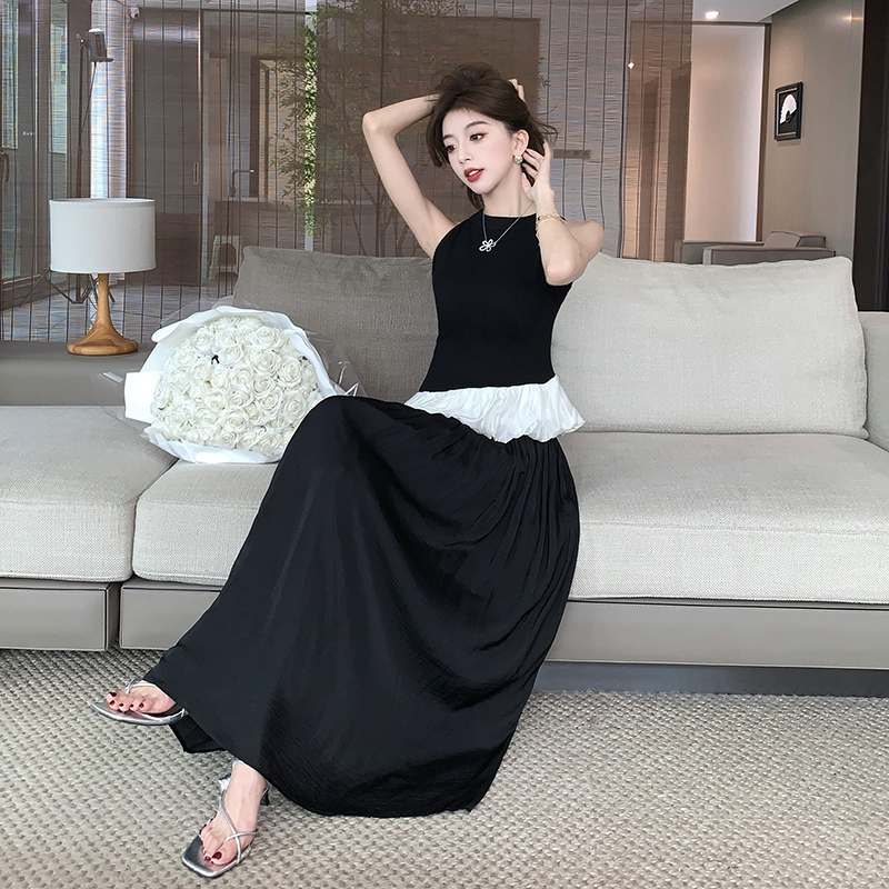 Lazy black long skirt drape high waist skirt 2pcs set