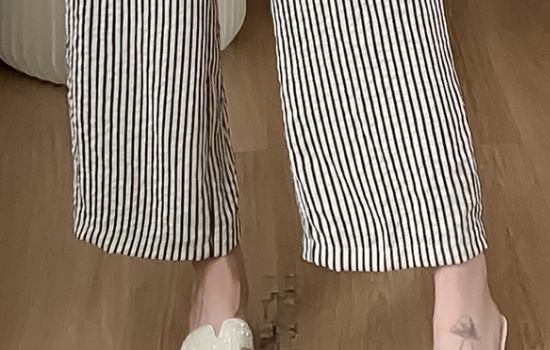 Vertical stripes vest wide leg pants 2pcs set for women