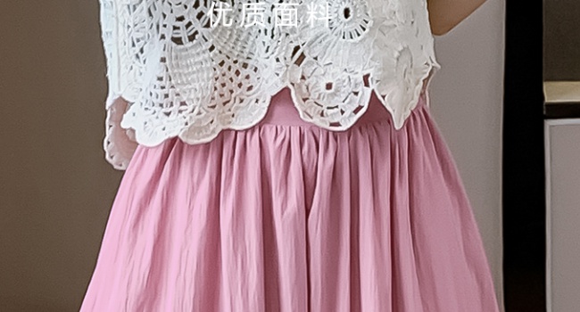 Pink slim retro niche tops short crochet France style skirt