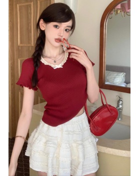 Wood ear France style white skirt chanelstyle lace T-shirt