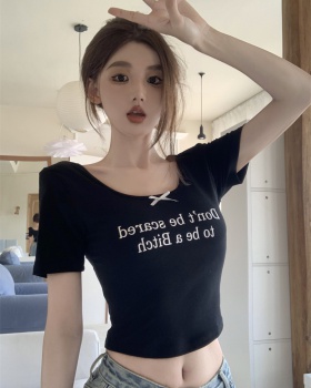 Spicegirl black short T-shirt summer slim tops for women