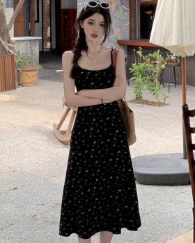 Temperament slim black dress sling summer long dress