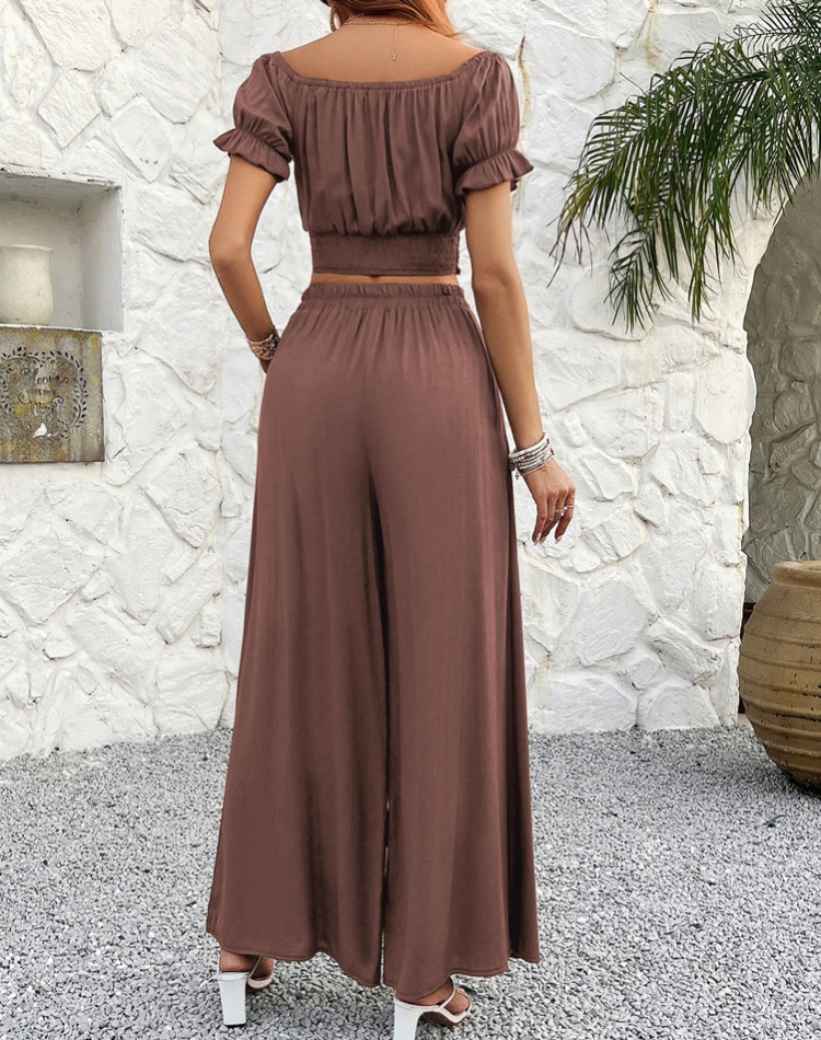 Spring and summer tops temperament wide leg pants a set for women