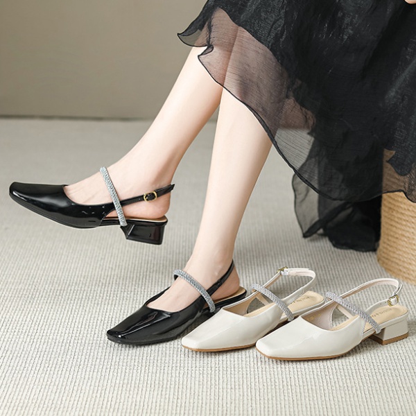 Square head thick sandals low France style shoes for women