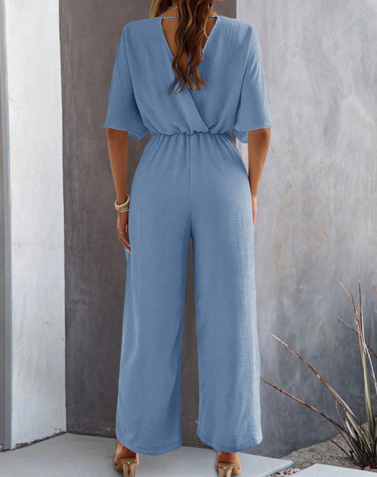 Short sleeve Casual spring and summer wide leg jumpsuit