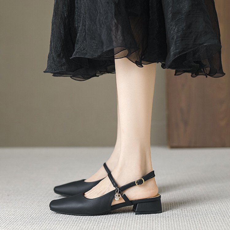 Middle-heel thick sandals square head shoes for women