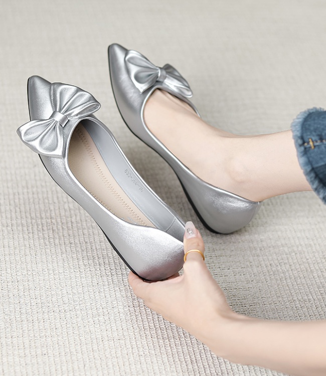 All-match pointed four seasons flattie bow low shoes