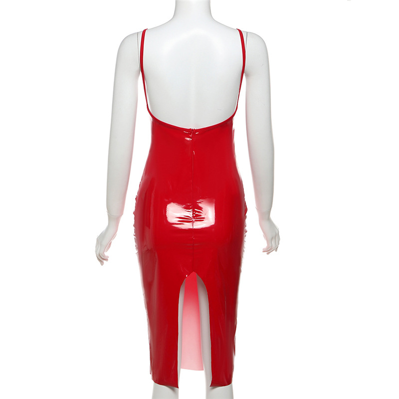 Low-cut spicegirl split sling European style halter dress