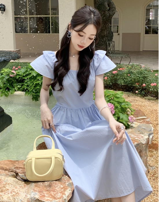 Sweet boats sleeve round neck tender pure dress