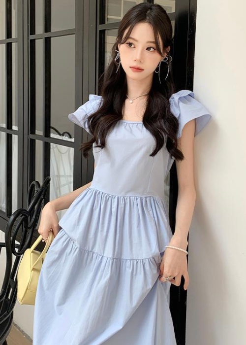 Sweet boats sleeve round neck tender pure dress