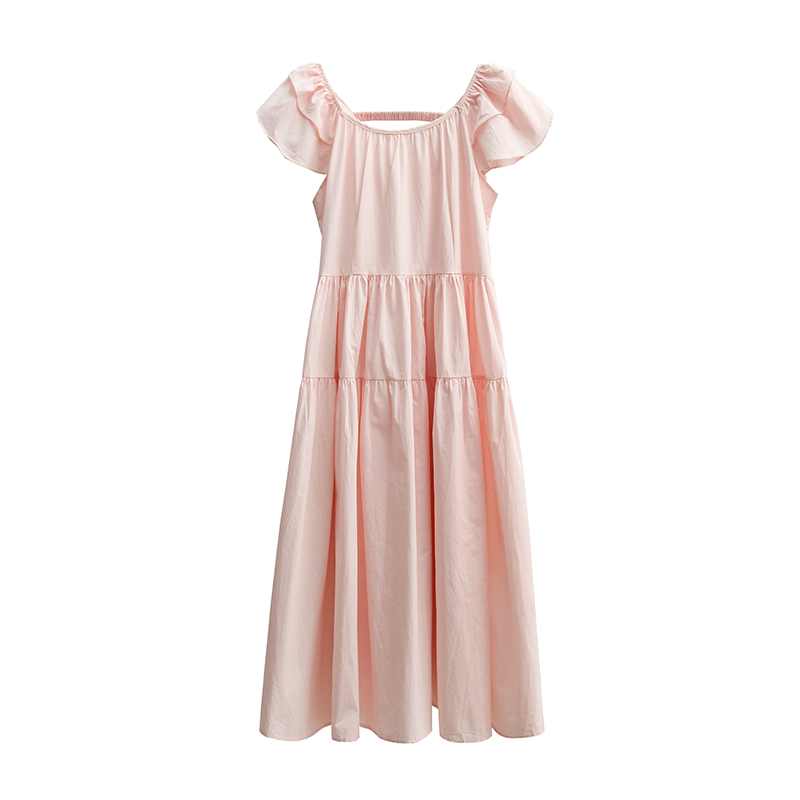 Sweet boats sleeve round neck tender pure dress