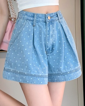 Wide leg printing Korean style summer fold short jeans