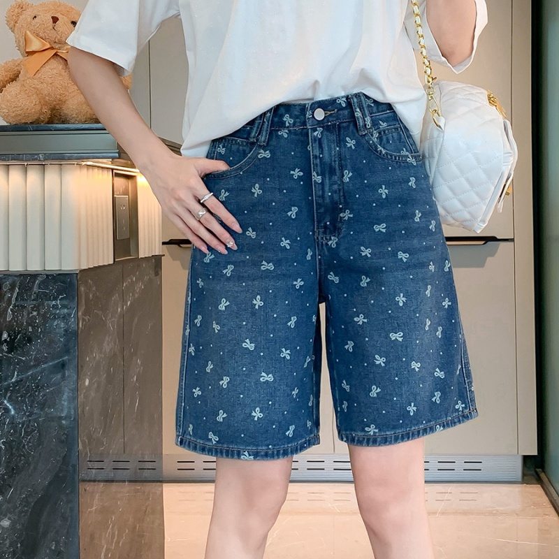 Loose summer short jeans straight five pants for women