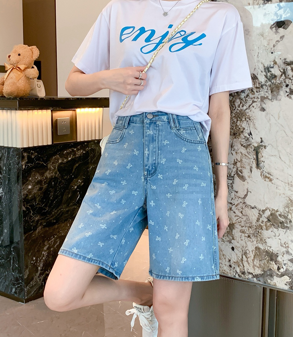 Loose summer short jeans straight five pants for women