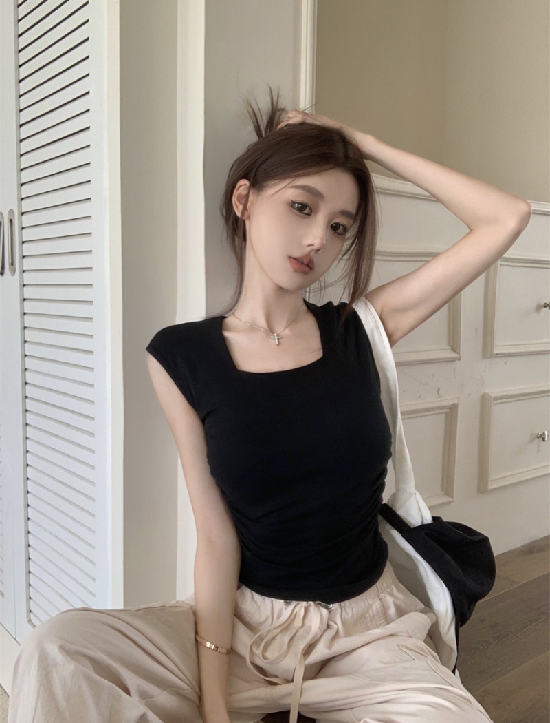 Niche short square collar tops summer enticement T-shirt