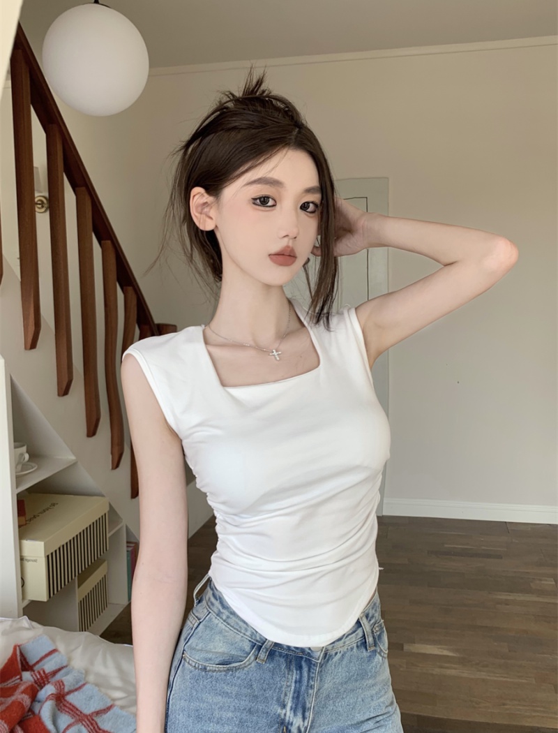 Niche short square collar tops summer enticement T-shirt