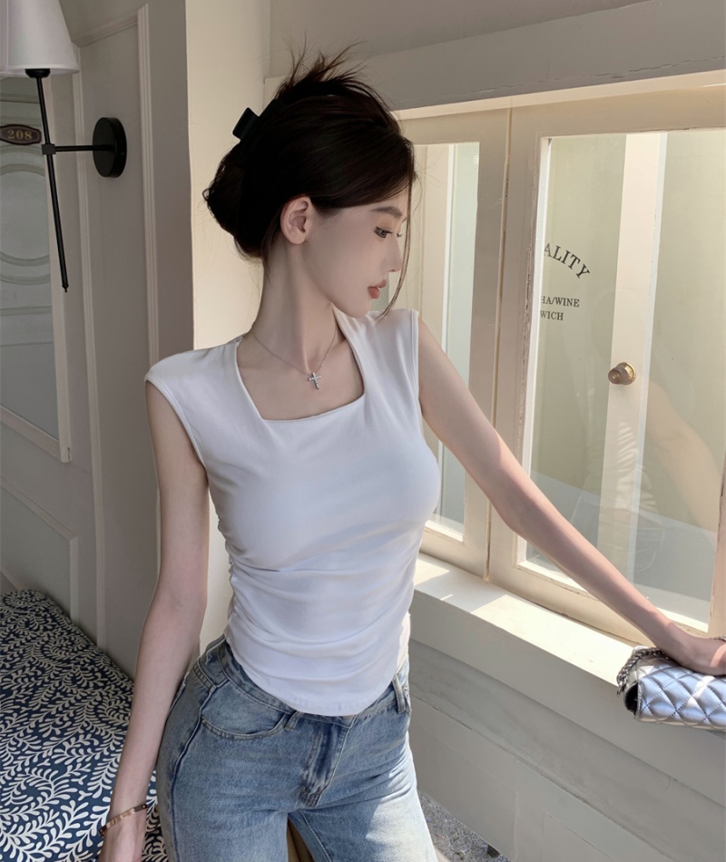 Niche short square collar tops summer enticement T-shirt