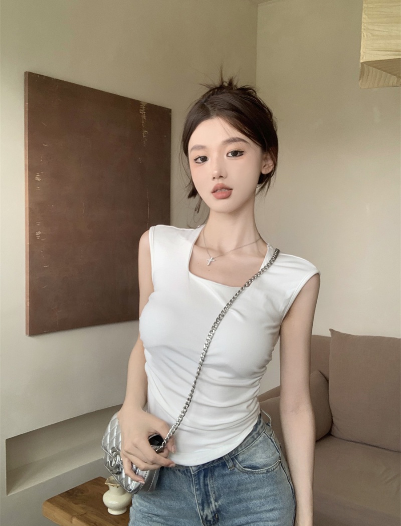 Niche short square collar tops summer enticement T-shirt