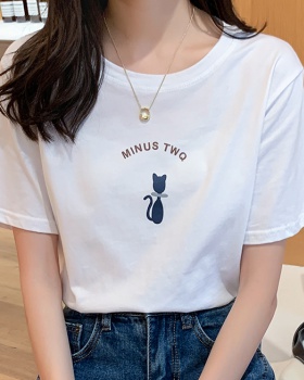 Printing pure cotton loose T-shirt kitty summer tops