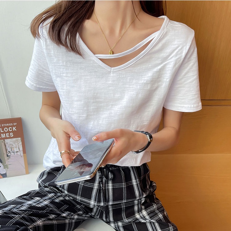 Pure cotton short sleeve tops summer T-shirt for women