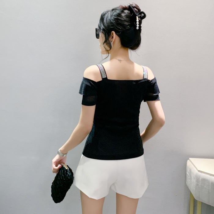 Lotus leaf edges pinched waist T-shirt for women