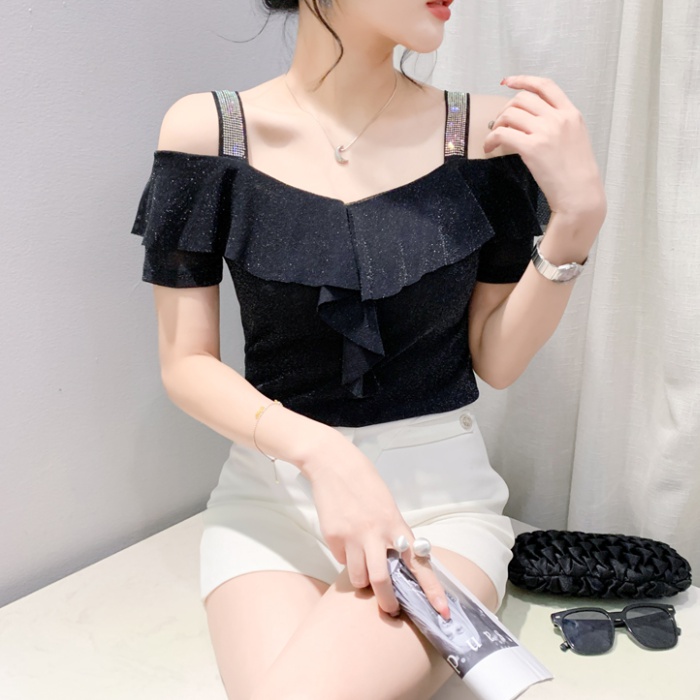 Lotus leaf edges pinched waist T-shirt for women