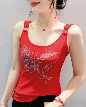 Sleeveless sling T-shirt rhinestone tops for women
