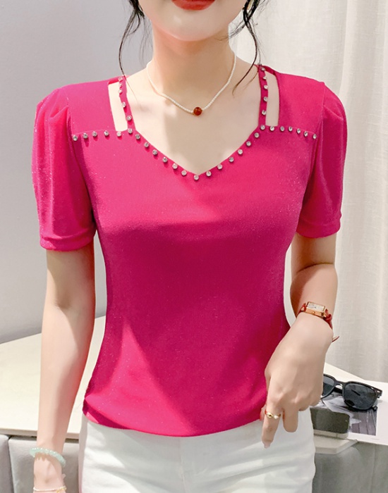 Korean style clavicle tops gauze diamond T-shirt for women