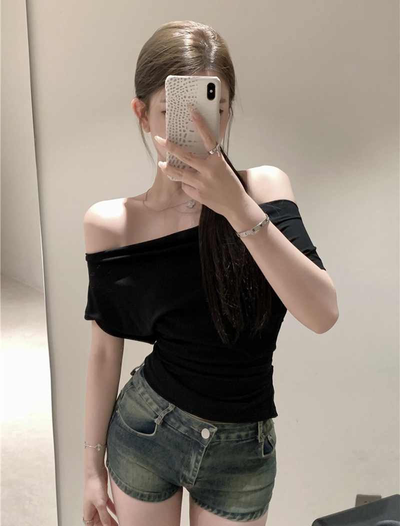 Slim fold strapless T-shirt summer niche tops for women