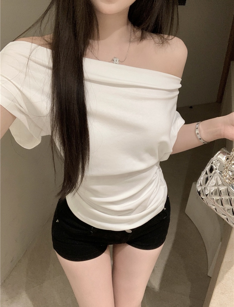 Slim fold strapless T-shirt summer niche tops for women