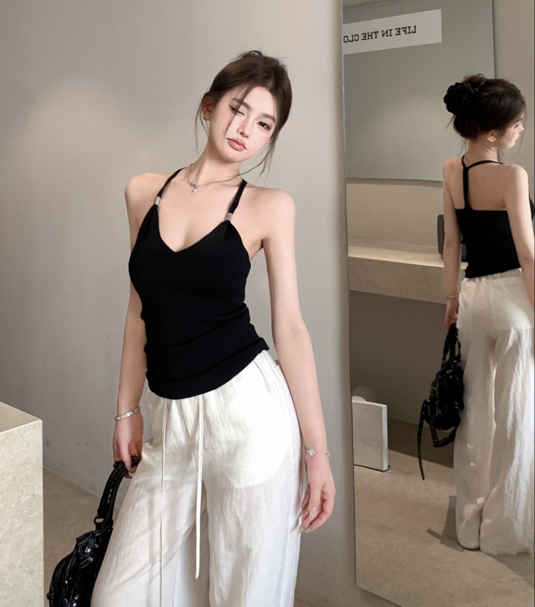 Black-white ice silk tops summer vest for women