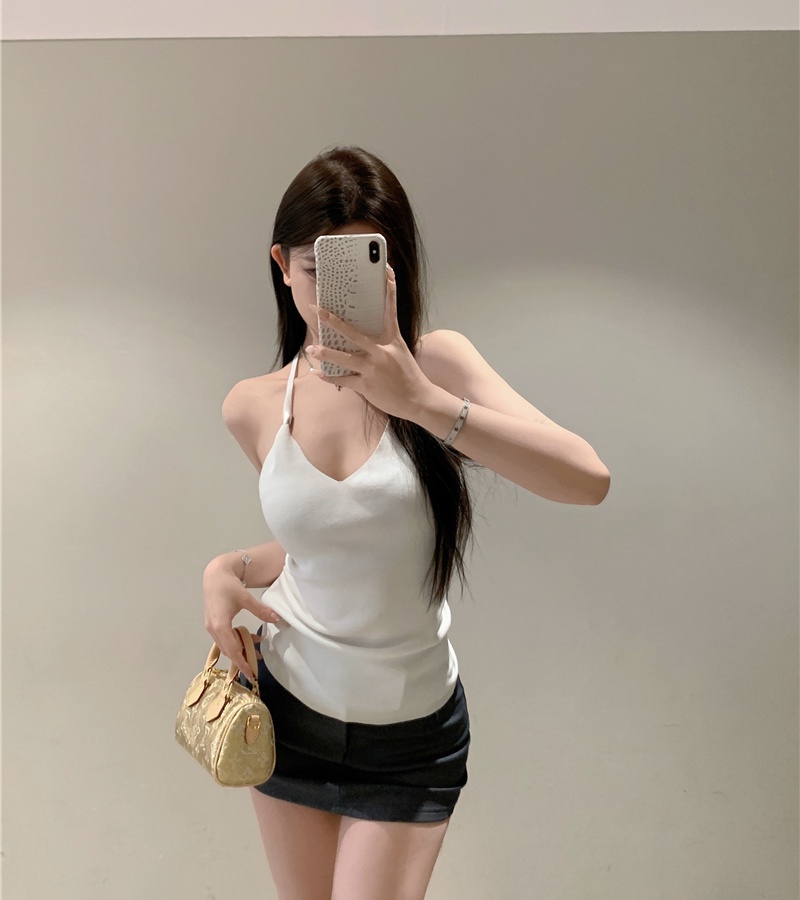 Black-white ice silk tops summer vest for women