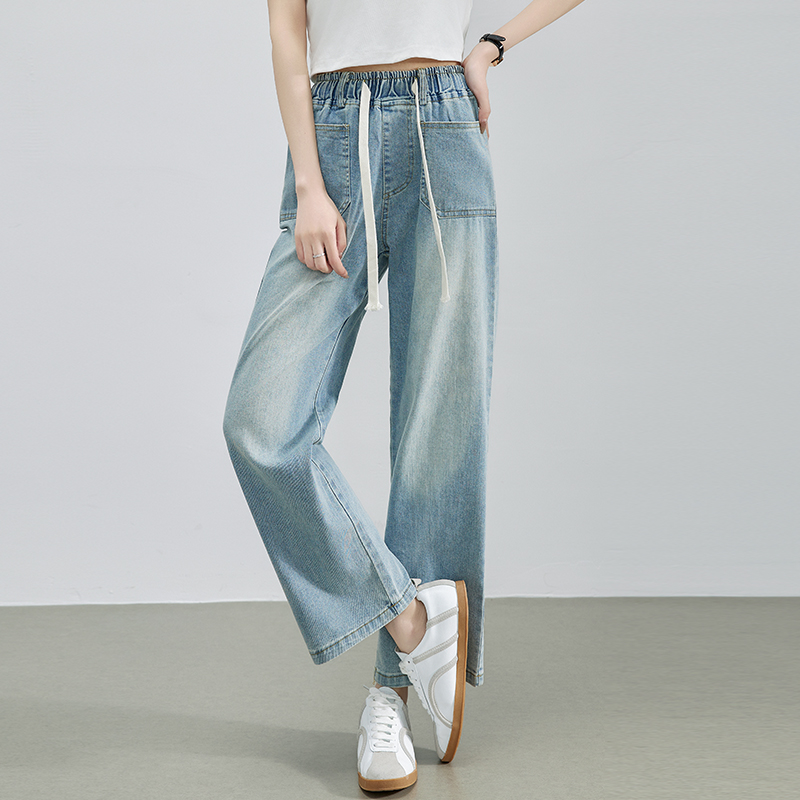Maiden straight casual pants elastic waist jeans for women