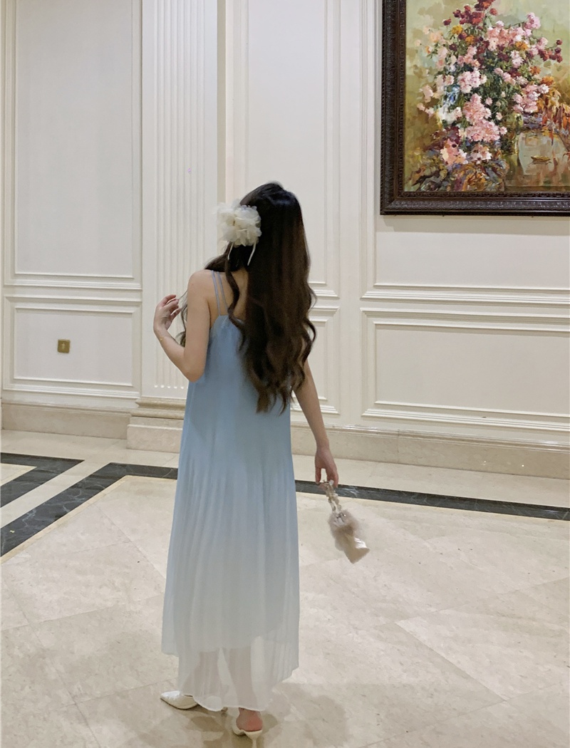 Summer France style vacation sling gradient long dress for women