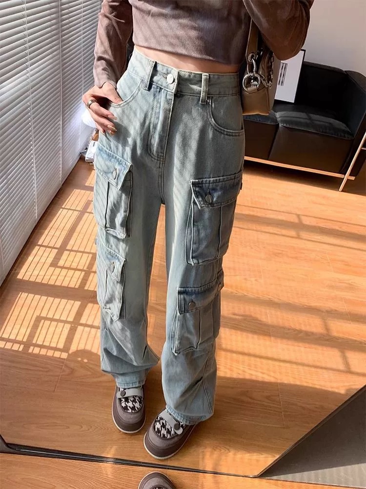 American style work pants many pocket wide leg pants