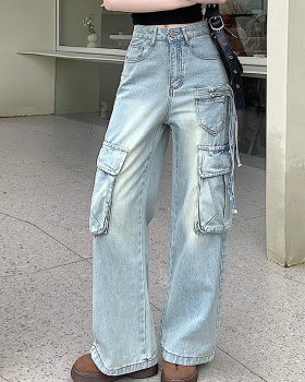 Loose wide leg jeans high waist work clothing for women