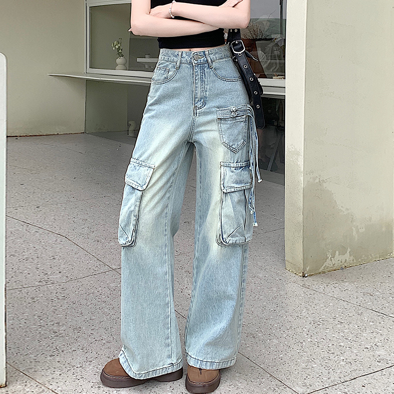 Loose wide leg jeans high waist work clothing for women