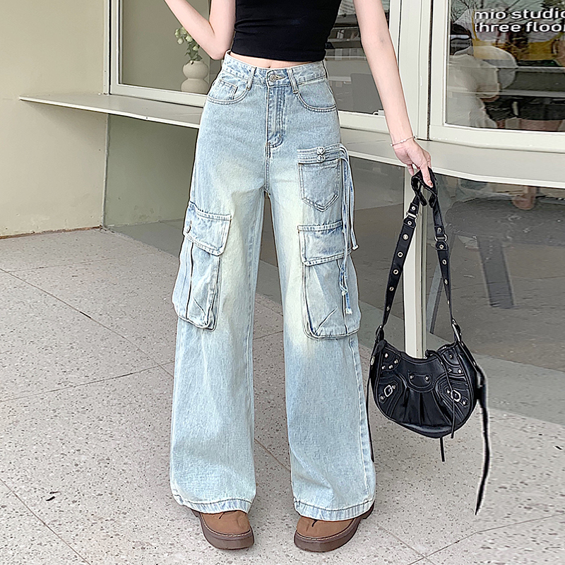 Loose wide leg jeans high waist work clothing for women